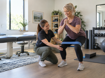 Physical therapist working with a client.