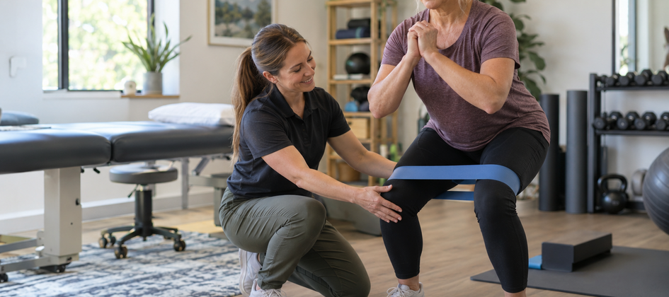 Physical therapist working with a client.