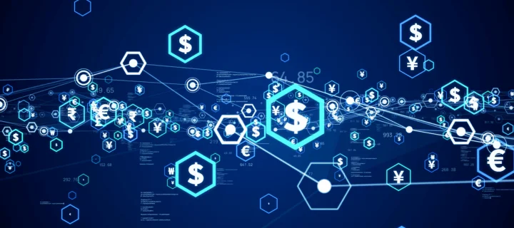 An image showing different types of monetary currency, all connected